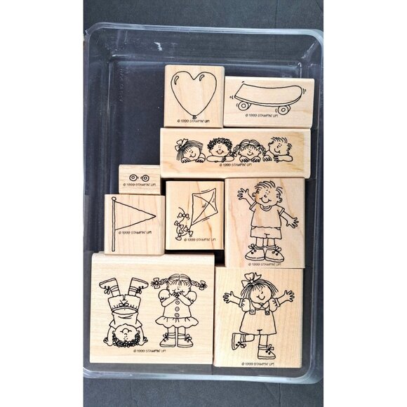 Stampin Up Kids At Play Rubber Stamp Set of 9 Heart Kite Original Case Included - Picture 1 of 4